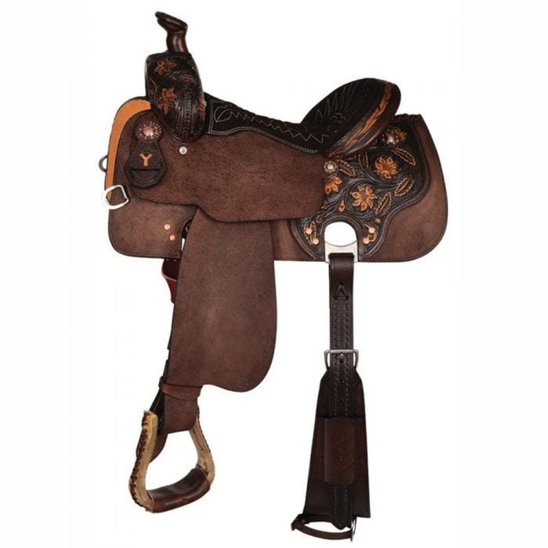 Don’t be fooled by the gorgeous Arizona flower hand tooling on the striking vintage finish, the 2724 Helena All-Around was built tough with a reinforced tree for roping. In-skirt riggings eliminate bulk and unnecessary weight, making the Helena equally suitable for roping, barrel racing, trail riding, or ranch work. Pictured flank cinch is included. Country of Manufacture United States Discipline All Around Weight 35.00 Pounds Cantle Height 3.50 inches Brand Circle Y Horn 3" Neck x 3" Cap Swell 13 inches Seat Color Chocolate Suede Color Vintage with Chocolate Tooling Degree 1/4 Tooling Tooling Type Arizona Rigging 7/8 Double In-skirt Tree Type BGC All Around Skirt Drop 14.50 inches Skirt Length 25.00 inches Weight 35.0000