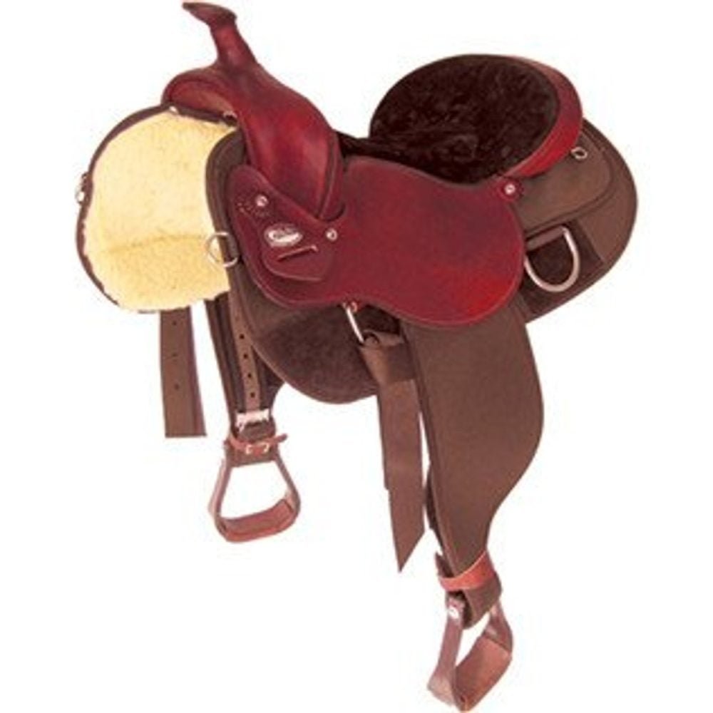 Forward-thinking designs, quality American Steerhide leather, a proven tree, and lightweight CORDURA-firmly elevates Fabtron Saddles into a class by themselves. TREE: Steele Equi-fit  with wide full-quarter horse bars, HORN: Pleasure style, SEAT: 1/2″ premium impact absorbing padding, rough-out leather, 1 1/2′ cheyenne roll with a 4″ cantle RIGGING: Full double riggings with stainless steel hardware, GULLET: wide 7 1/2″, TRIM: Leather pleasure front, cantle and jockeys, nylon cordura fenders and fleece-Lined skirt. leather padded stirrups, leather reinforced nylon stirrup straps with “quick change” buckles, INCLUDES: cincha, off billet and tie strap, Weight: approx 22#